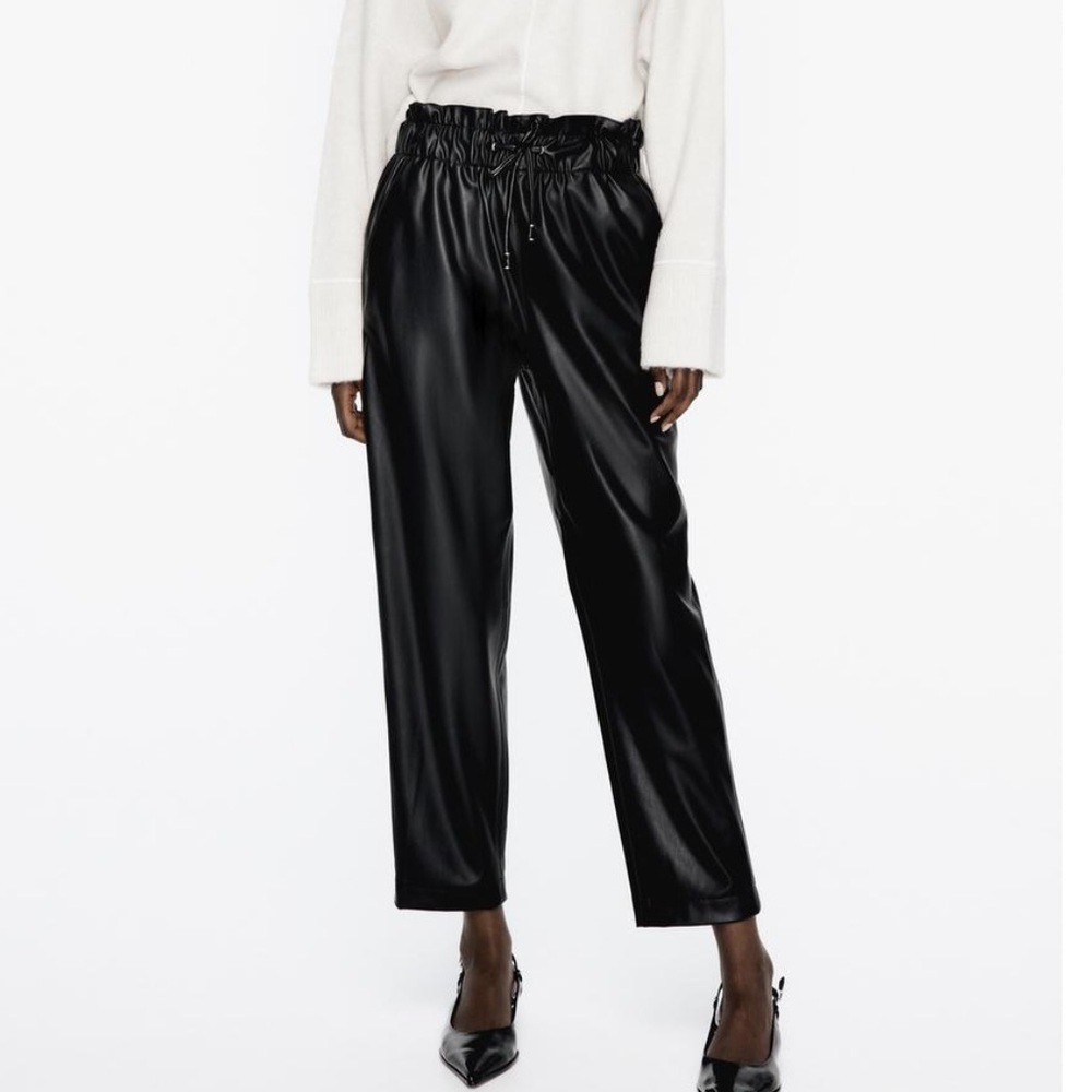 Zara Faux Leather Trousers W Stretch Drawstring Waist S